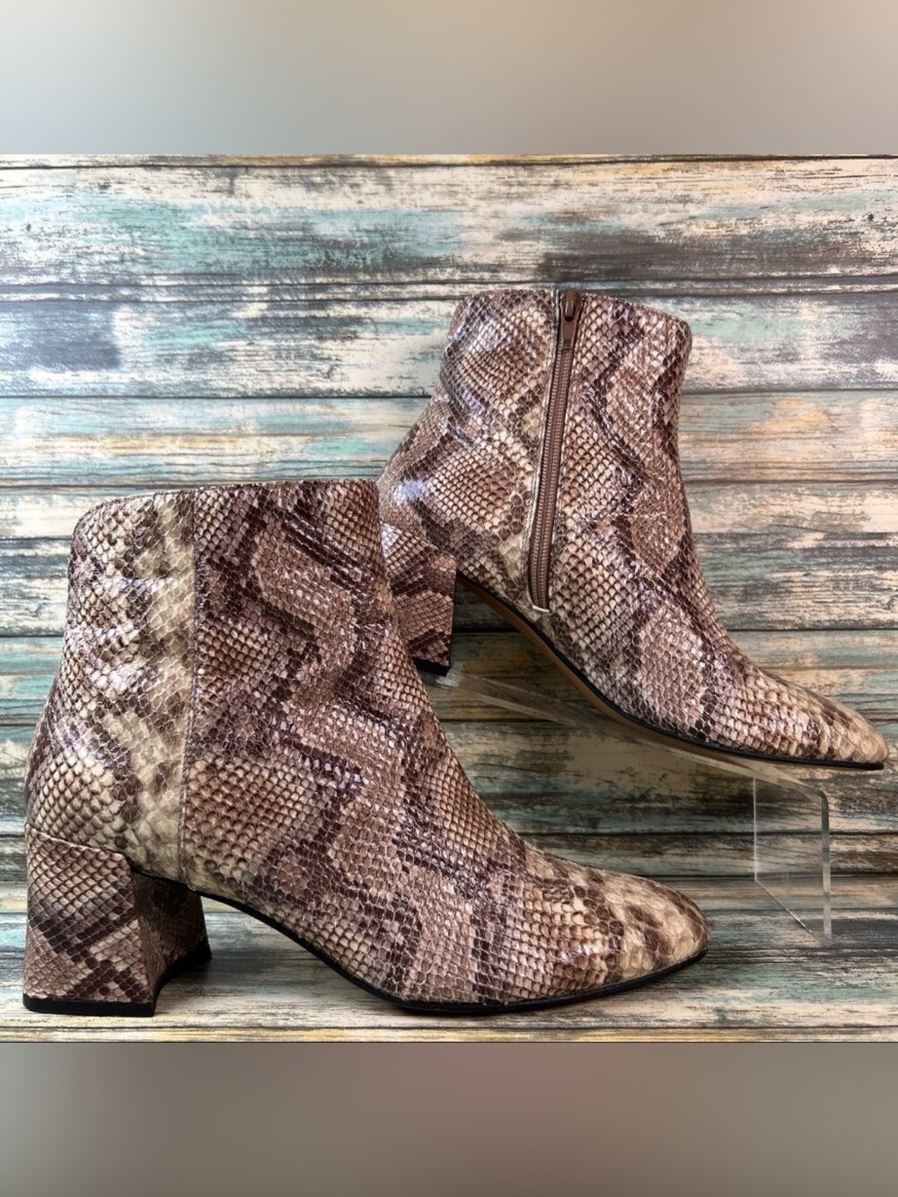 Chinese Laundry Daria Ankle Boot Womens Sz 10 Tan/Brown Snake Print Dress Work